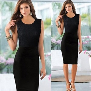 Women's Round Collar Solid Color Dress black